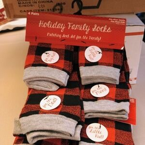 Festive Plaid Family Socks Set - Red and Black